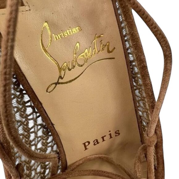 NWOT CHRISTIAN LOUBOUTIN Peropik Biscotto Mesh Red Bottom Stiletto Heels IT38.5 - Picture 7 of 12